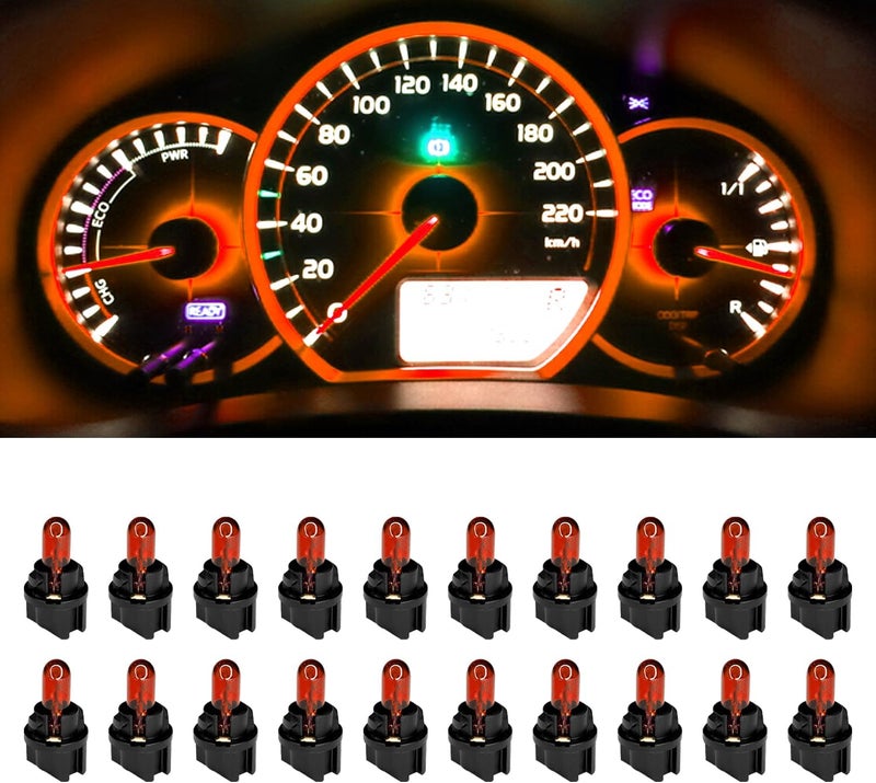 QQWD 20PCS T5 17 57 86 Halogen Instrument Cluster Bulbs Kits, 12V Dash Light for Car Interior, Automotive Replacement Gauge Cluster Panel Bulb with T5 Sockets, Universal Lighting Accessories（Amber - Image 1
